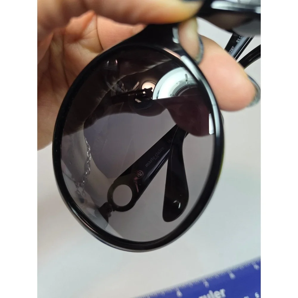 Marie Claire Paris Black Oversized Oval Sunglasses Rhinestone Italy Rare MCS5297